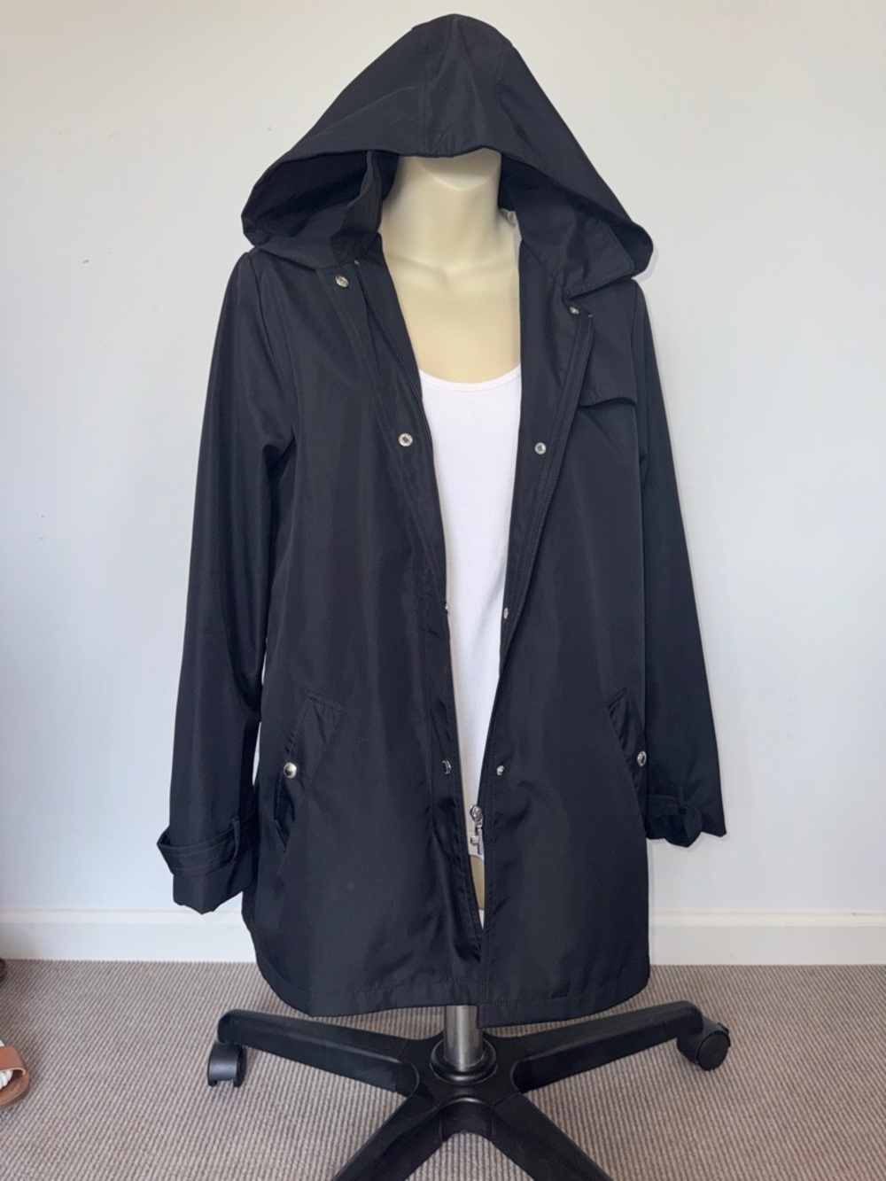 Weatherproof Black Jacket with Cream Polka-Dot Lining